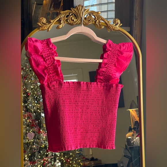 o.p.t. One Pretty Time NWT Ruffled Pink Strap and Square Smocked Top - Picture 6 of 8